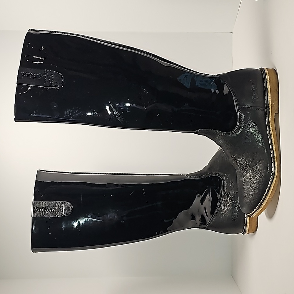 Kickers Credo2 Black Patent Knee High Boots Sz 37 Side Zip Equestrian Riding - Picture 10 of 16
